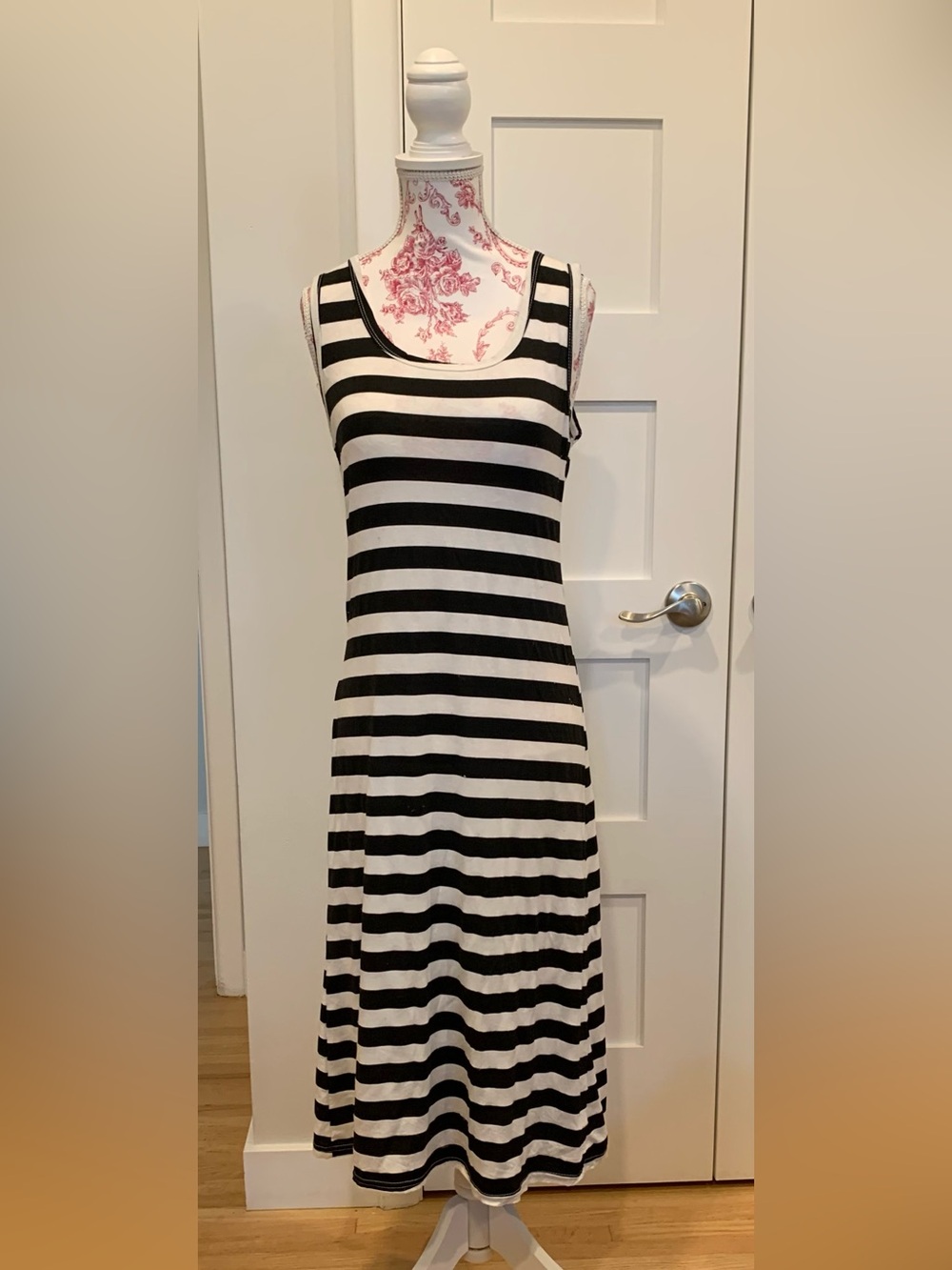 Women's Black & White Striped Midi Dress - Casual Tank Style Fits Like a Medium